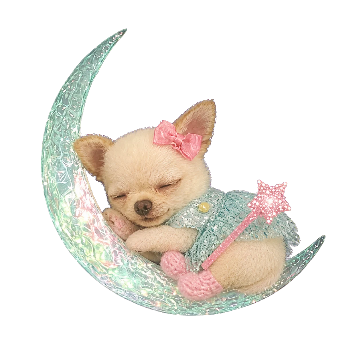 Dog On Moon asleep on a crescent moon